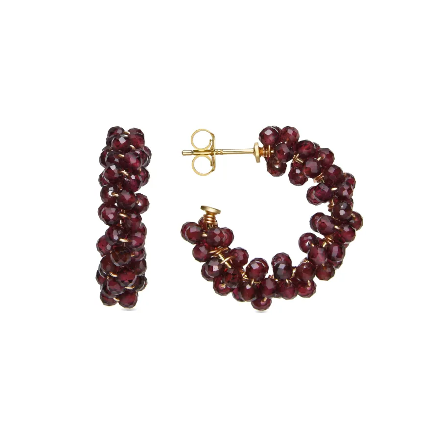 Pendientes de Plata de Ley 925 y Cristal Granate acabado oro 18k - Silka