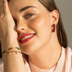 Pendientes de Plata de Ley 925 y Cristal Granate acabado oro 18k - Silka