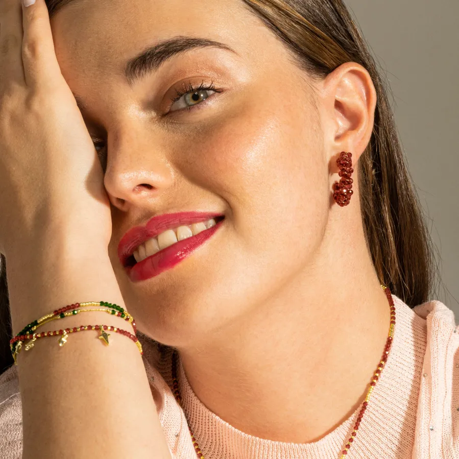 Pendientes de Plata de Ley 925 y Cristal Granate acabado oro 18k - Silka