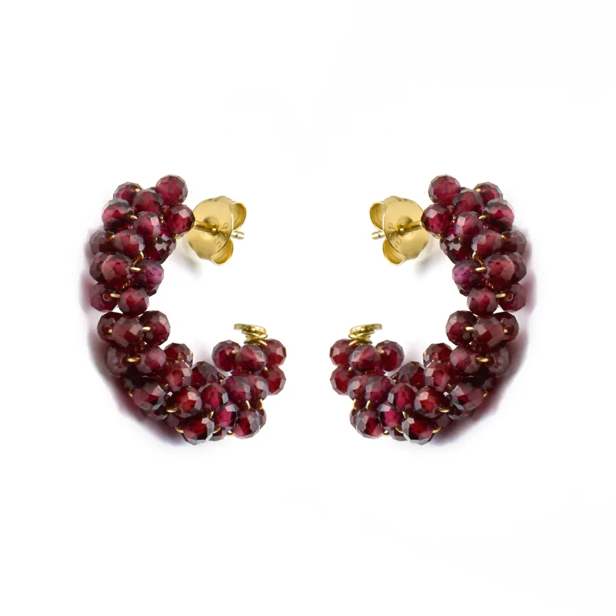 Pendientes de Plata de Ley 925 y Cristal Granate acabado oro 18k - Silka