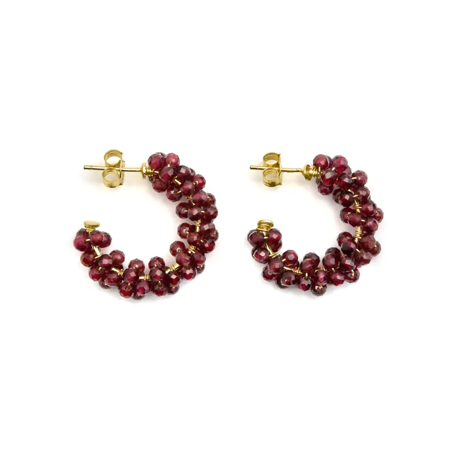 Pendientes de Plata de Ley 925 y Cristal Granate acabado oro 18k - Silka