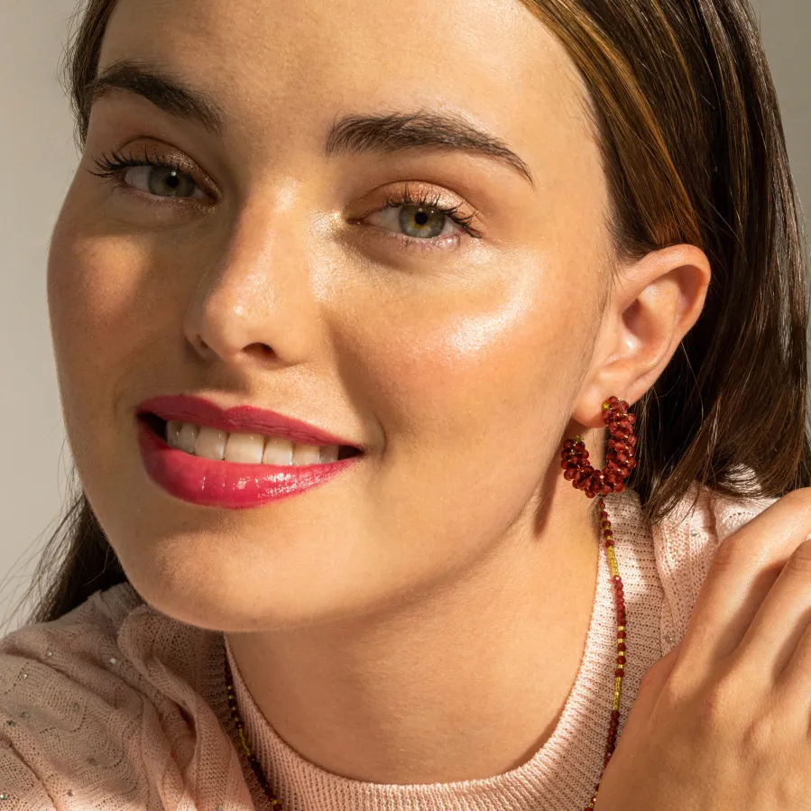 Pendientes de Plata de Ley 925 y Cristal Granate acabado oro 18k - Silka