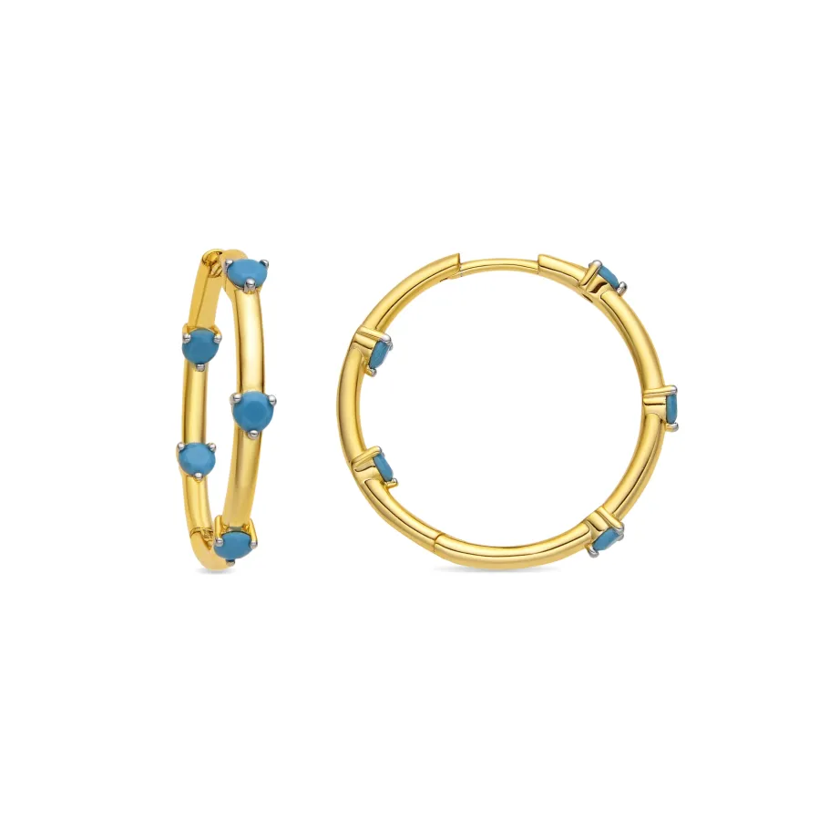 Pendientes de Plata de Ley 925 y Turquesa acabado oro amarillo de 18k Grukma