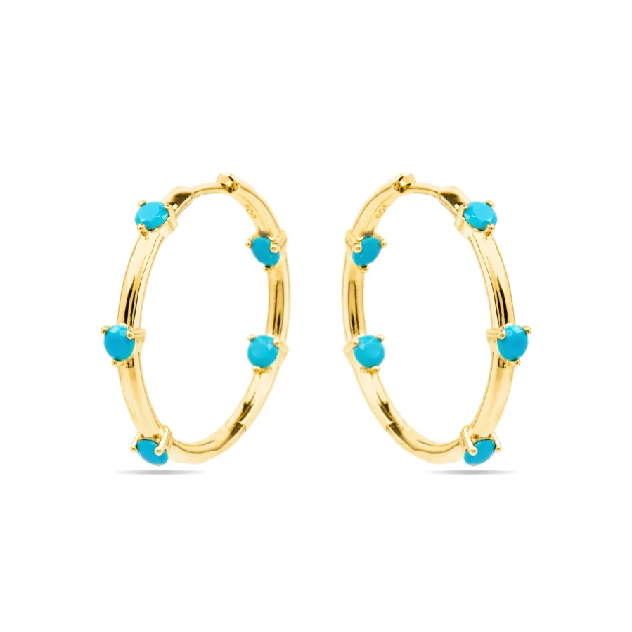 Pendientes de Plata de Ley 925 y Turquesa acabado oro amarillo de 18k Grukma