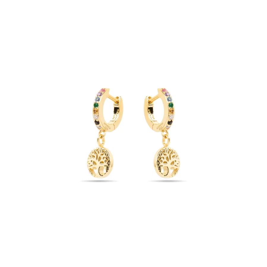 Pendientes de Plata de Ley 925 y Circonita Multicolor acabado oro amarillo de 18k - Arbol Vida