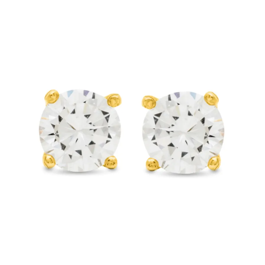 Pendientes de Plata de Ley 925 de 4mm con Circonita acabado oro amarillo de 18k - Básico
