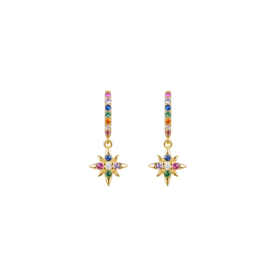 Pendientes de Plata de Ley 925 con Circonita Multicolor acabados en oro amarillo 18K - Siba