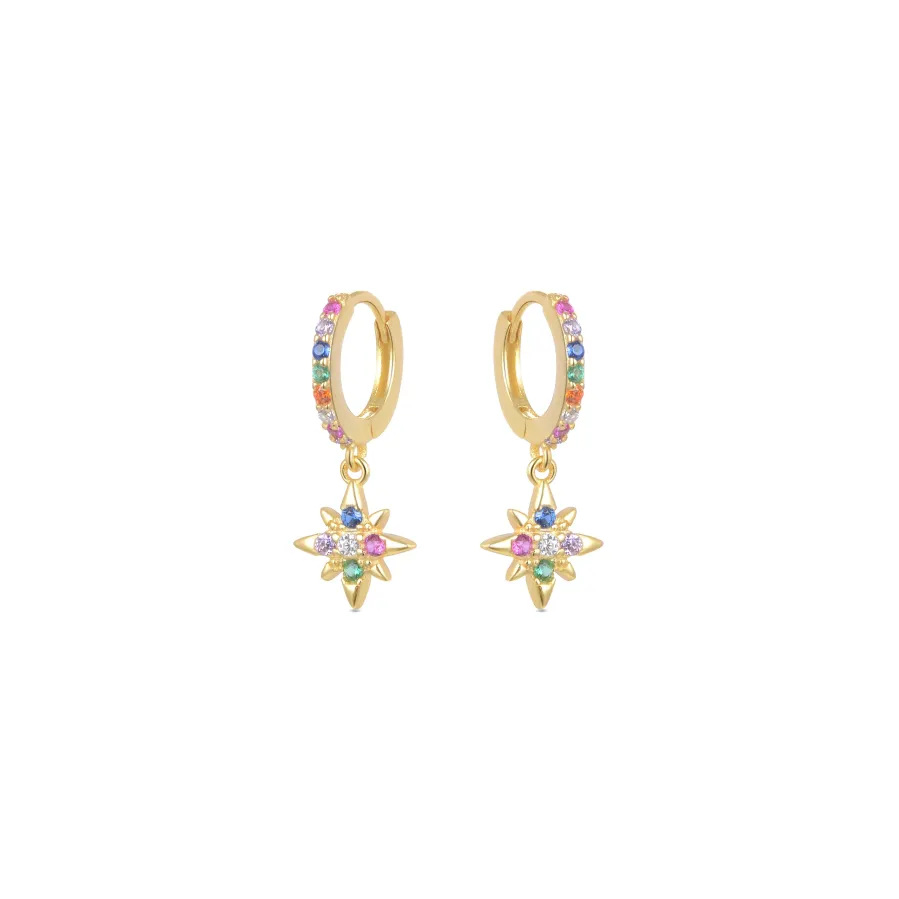 Pendientes de Plata de Ley 925 con Circonita Multicolor acabados en oro amarillo 18K - Siba