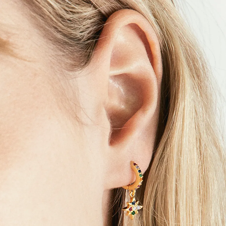 Pendientes de Plata de Ley 925 con Circonita Multicolor acabados en oro amarillo 18K - Siba