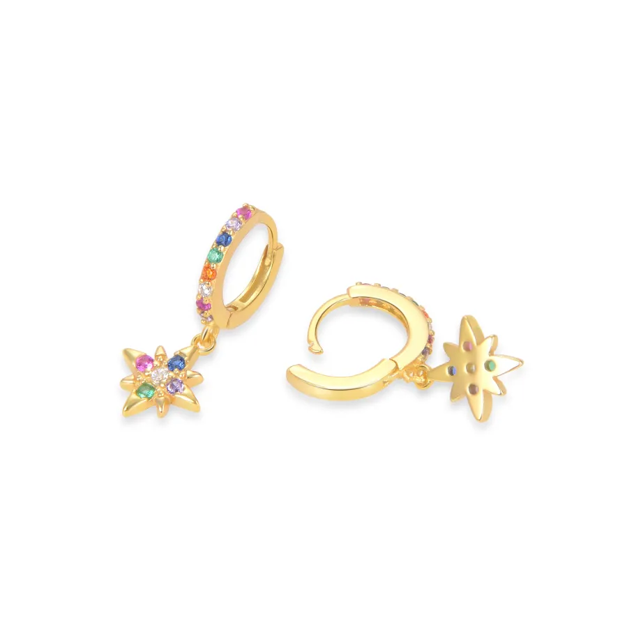 Pendientes de Plata de Ley 925 con Circonita Multicolor acabados en oro amarillo 18K - Siba
