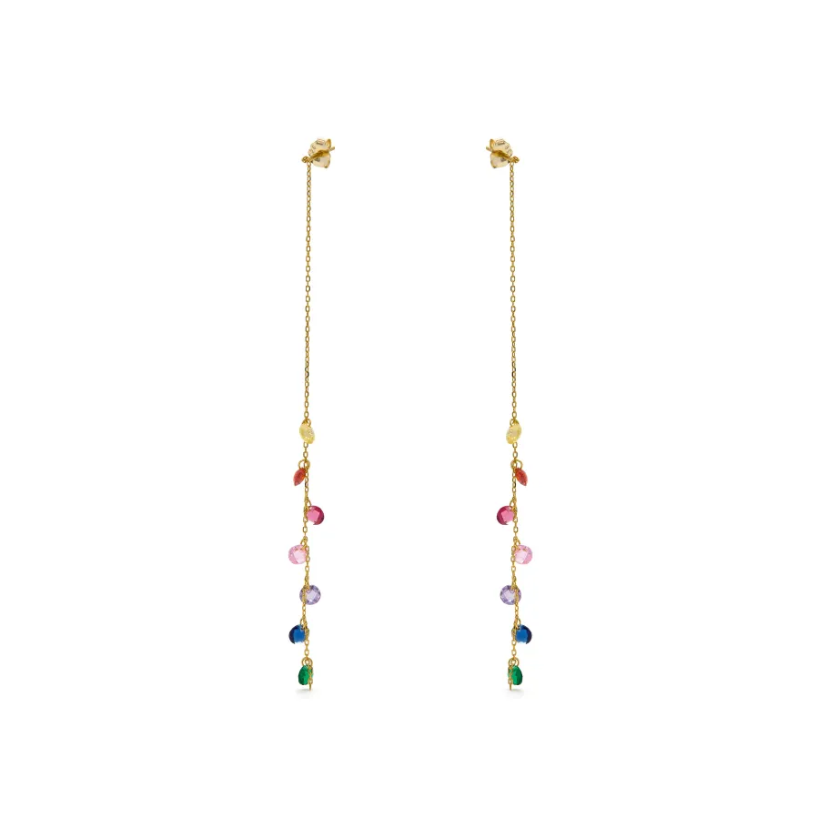 Pendientes de Plata de Ley 925 con Circonita Multicolor acabados en oro amarillo 18K - Melne