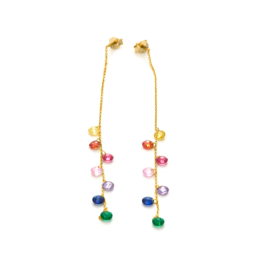Pendientes de Plata de Ley 925 con Circonita Multicolor acabados en oro amarillo 18K - Melne