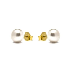 Pendientes de Plata de Ley 925 con Perla Blanca acabados en oro amarillo 18K - Básico
