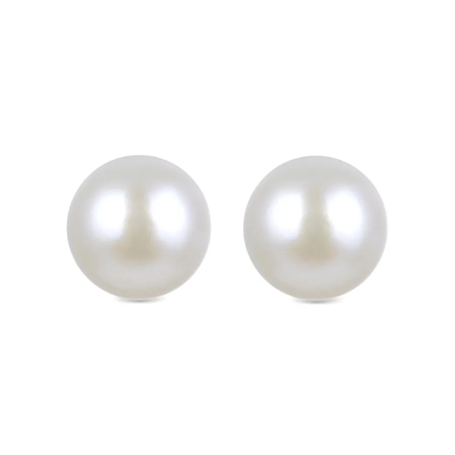 Pendientes de Plata de Ley 925 de 8mm con Perla Blanca acabados en rodio - Básico