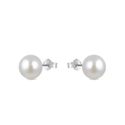 Pendientes de Plata de Ley 925 de 8mm con Perla Blanca acabados en rodio - Básico