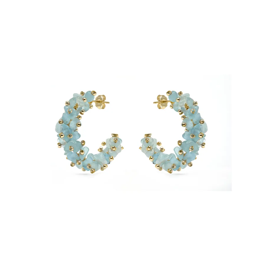 Pendientes de Plata de Ley 925 y Jade Azul acabado en oro amarillo 18k - Isem