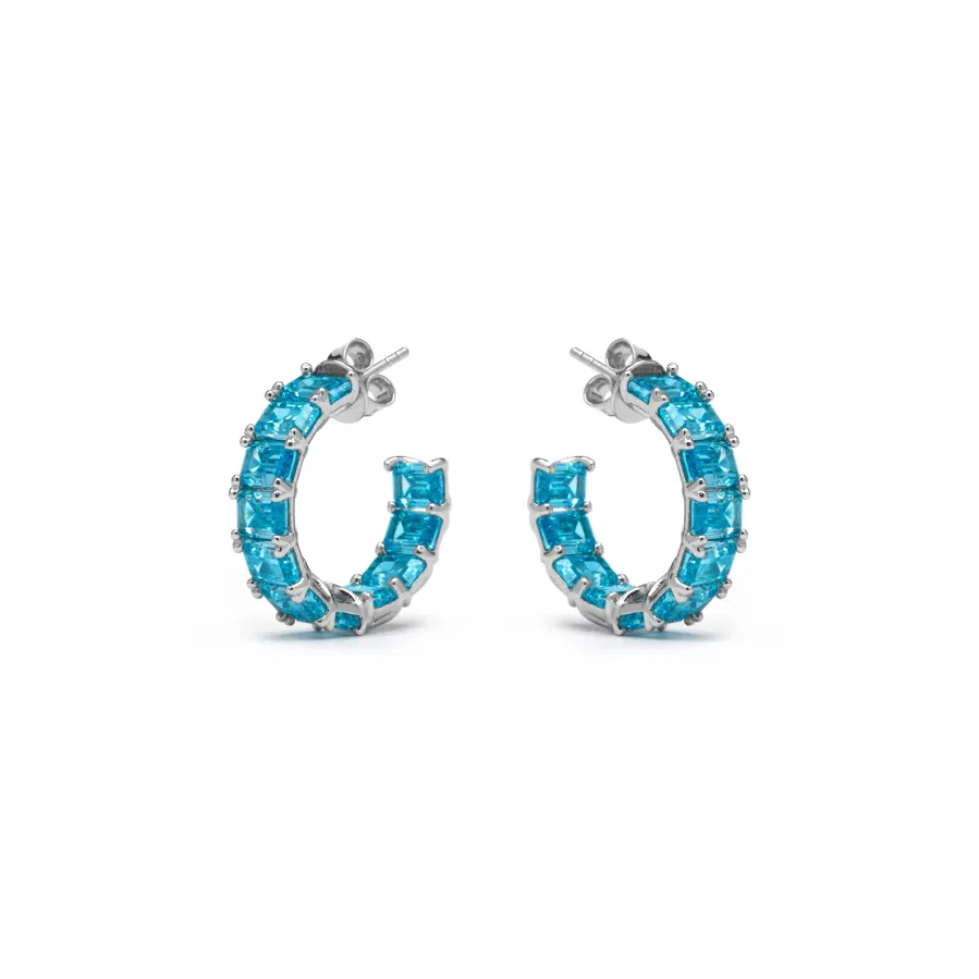 Pendientes de Plata de Ley 925 y Circonita Topacio Azul acabado rodio - Syruo