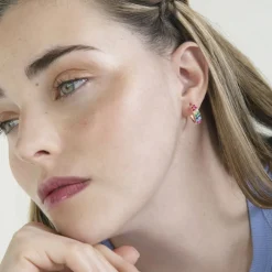 Pendientes de Plata de Ley 925 con Circonita Multicolor acabados en oro rosa 18K - Imewa