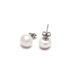 Pendientes de Plata de Ley 925 con Perla Blanca acabados en rodio - Nandi