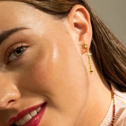Pendientes de Plata de Ley 925 y Circonita Brillante acabado oro 18k - Holis
