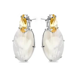 Pendientes de Plata de Ley 925 y Madreperla Blanca acabado oro amarillo de 18k - Mubi