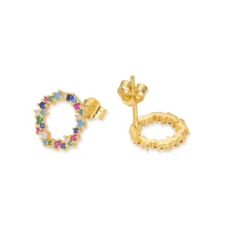 Pendientes de Plata de Ley 925 con Circonita Multicolor acabados en oro amarillo 18K - Thilak