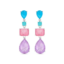 Pendientes de Plata de Ley 925 y Cuarzo Hidrotermal Multicolor acabado rodio - Mifa