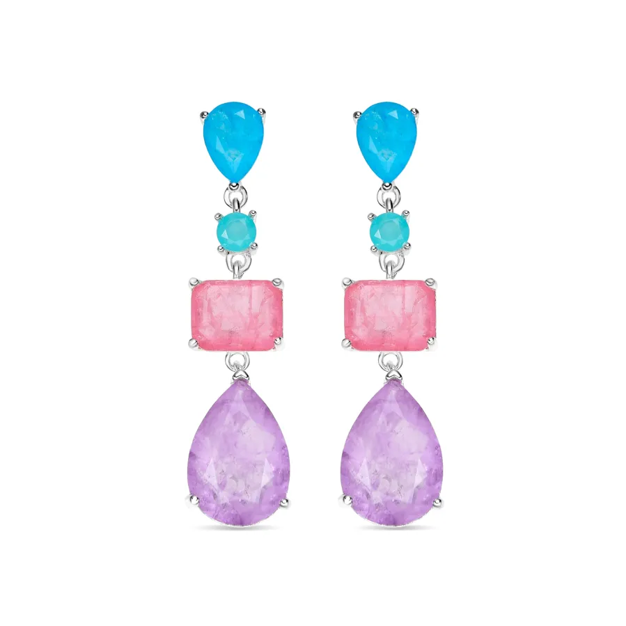 Pendientes de Plata de Ley 925 y Cuarzo Hidrotermal Multicolor acabado rodio - Mifa
