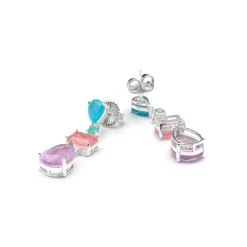 Pendientes de Plata de Ley 925 y Cuarzo Hidrotermal Multicolor acabado rodio - Mifa