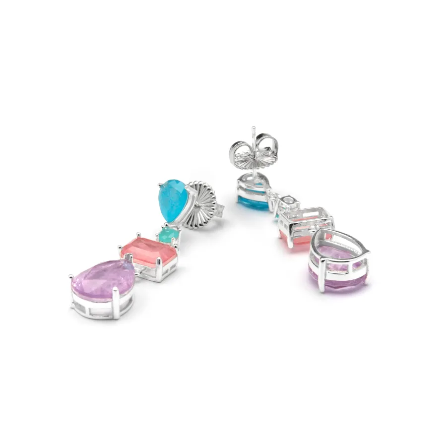 Pendientes de Plata de Ley 925 y Cuarzo Hidrotermal Multicolor acabado rodio - Mifa