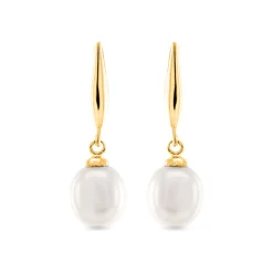 Pendientes de Plata de Ley 925 con Perla Blanca acabados en oro amarillo 18K - Essential