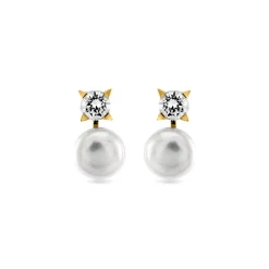 Pendientes de Plata de Ley 925 con Perla Blanca acabados en oro amarillo 18K - Essential