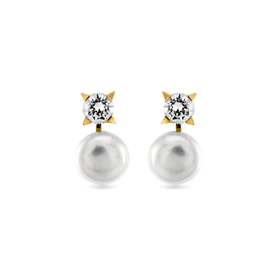 Pendientes de Plata de Ley 925 con Perla Blanca acabados en oro amarillo 18K - Essential