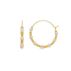 Pendientes de Plata de Ley 925 y Perla Blanca acabado en oro amarillo de 18k - Deli