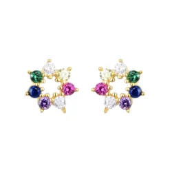 Pendientes de Plata de Ley 925 con Circonita Multicolor acabados en oro amarillo 18K - Sywa