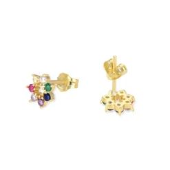 Pendientes de Plata de Ley 925 con Circonita Multicolor acabados en oro amarillo 18K - Sywa
