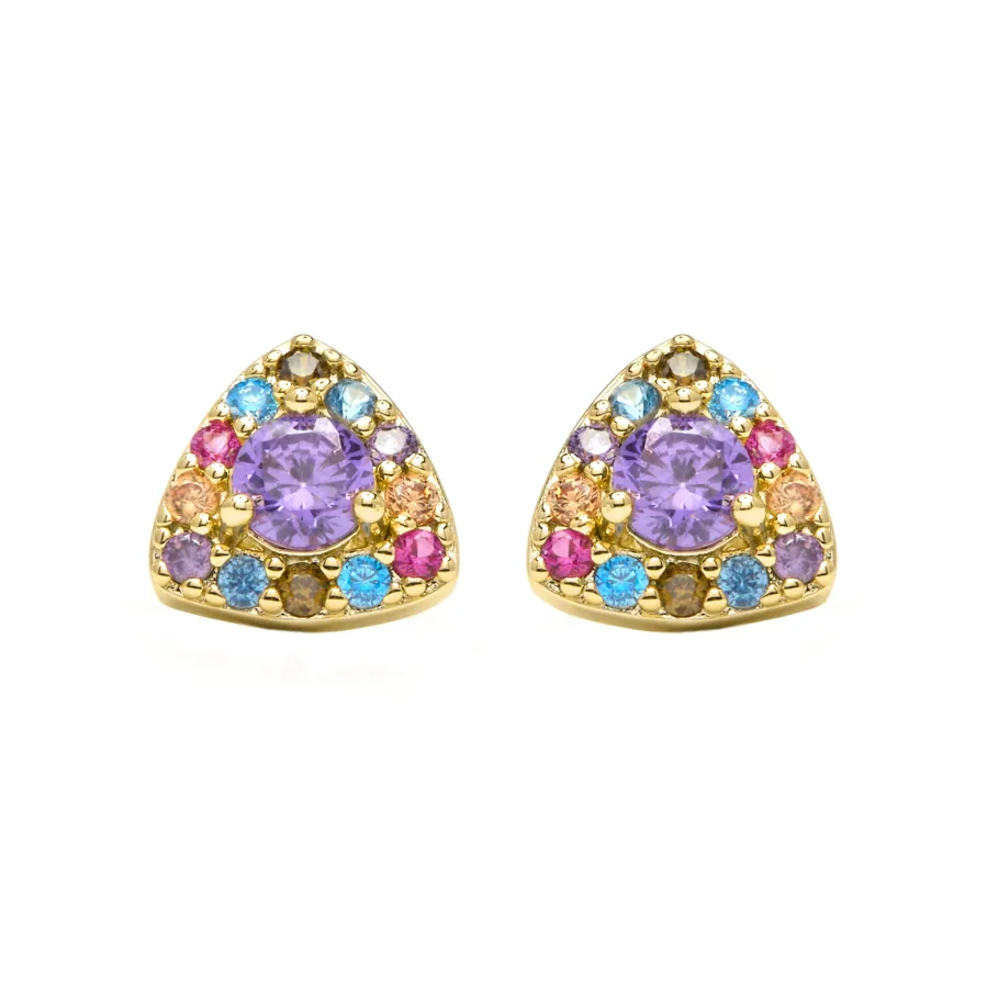 Pendientes de Plata de Ley 925 y Circonita Multicolor acabado en oro amarillo 18k - Aldra