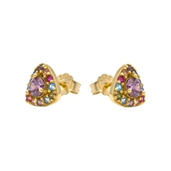 Pendientes de Plata de Ley 925 y Circonita Multicolor acabado en oro amarillo 18k - Aldra