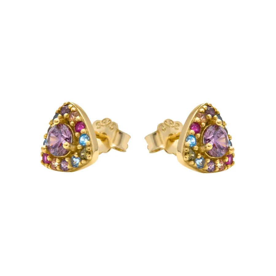 Pendientes de Plata de Ley 925 y Circonita Multicolor acabado en oro amarillo 18k - Aldra