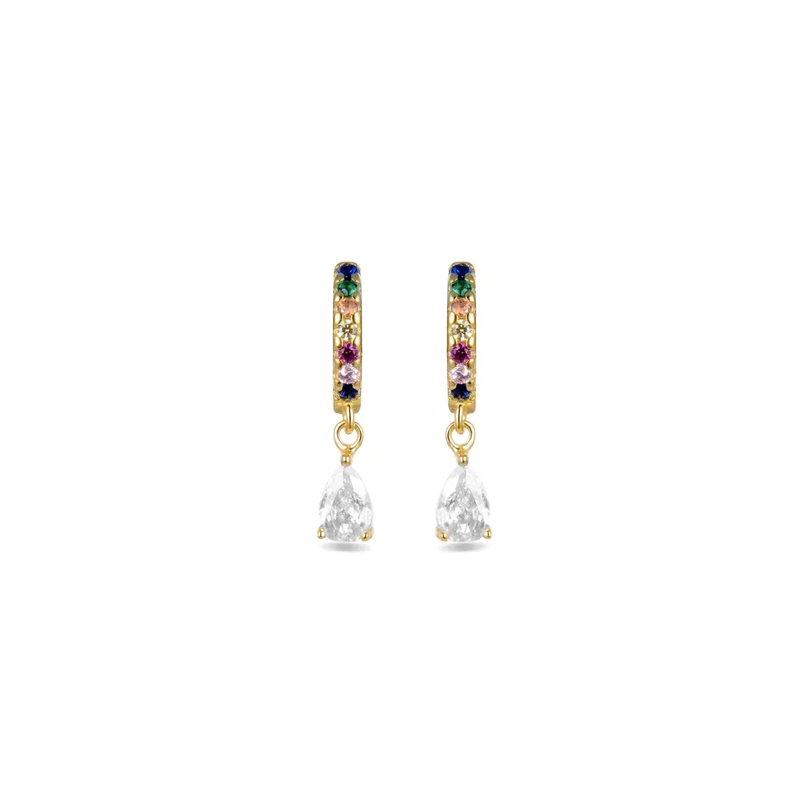 Pendientes de Plata de Ley 925 con Circonita Multicolor acabados en oro amarillo 18K - Intheon