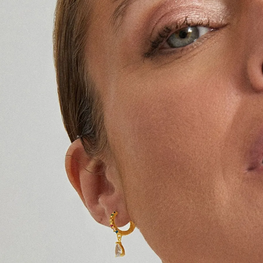 Pendientes de Plata de Ley 925 con Circonita Multicolor acabados en oro amarillo 18K - Intheon
