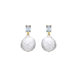 Pendientes de Plata de Ley 925 y Perla Blanca acabados en oro amarillo 18K - Dyafa
