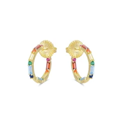 Pendientes de Plata de Ley 925 con Circonita Multicolor acabados en oro amarillo 18K - Hinnar