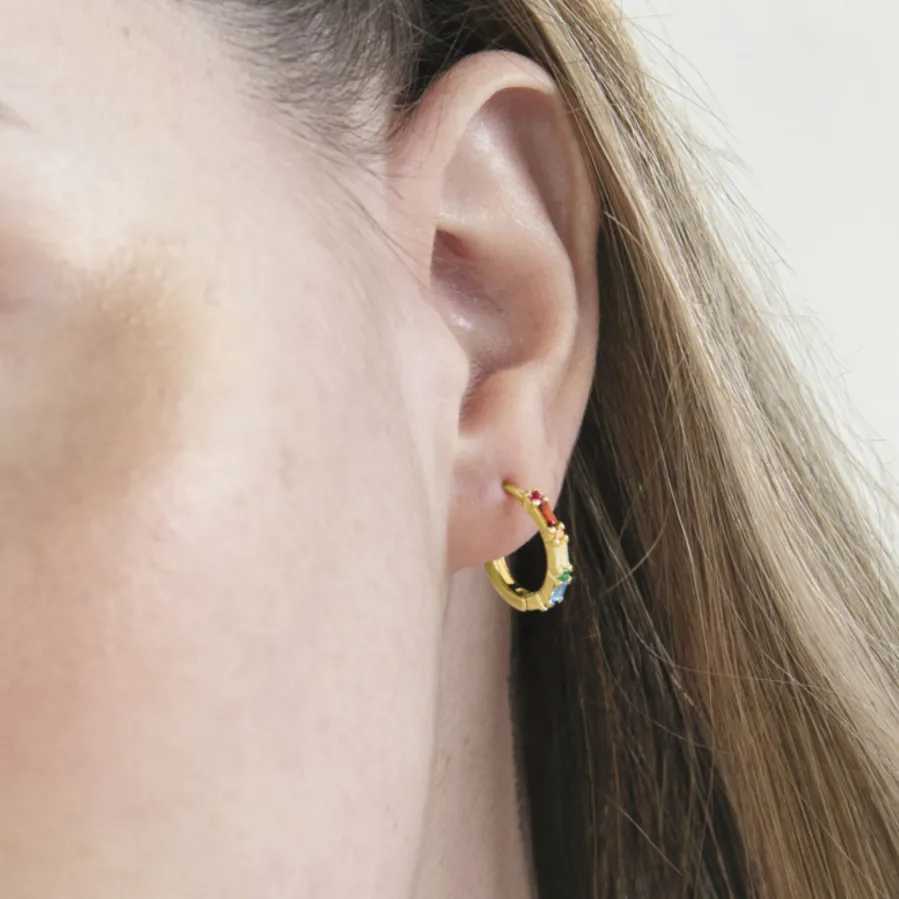 Pendientes de Plata de Ley 925 con Circonita Multicolor acabados en oro amarillo 18K - Hinnar