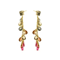 Pendientes de Plata de Ley 925 y Cuarzo Hidrotermal Multicolor acabado oro amarillo de 18k - Jedo