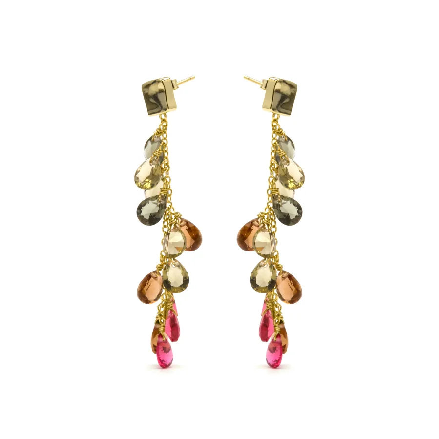 Pendientes de Plata de Ley 925 y Cuarzo Hidrotermal Multicolor acabado oro amarillo de 18k - Jedo