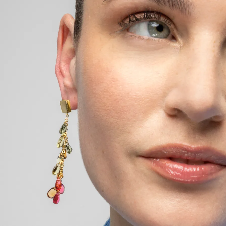 Pendientes de Plata de Ley 925 y Cuarzo Hidrotermal Multicolor acabado oro amarillo de 18k - Jedo