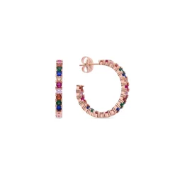 Pendientes de Plata de Ley 925 con Circonita Multicolor acabados en oro rosa 18K - Vyamba