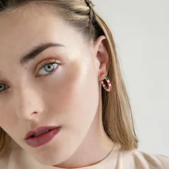 Pendientes de Plata de Ley 925 con Circonita Multicolor acabados en oro rosa 18K - Vyamba