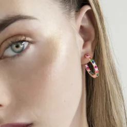 Pendientes de Plata de Ley 925 con Circonita Multicolor acabados en oro rosa 18K - Vyamba